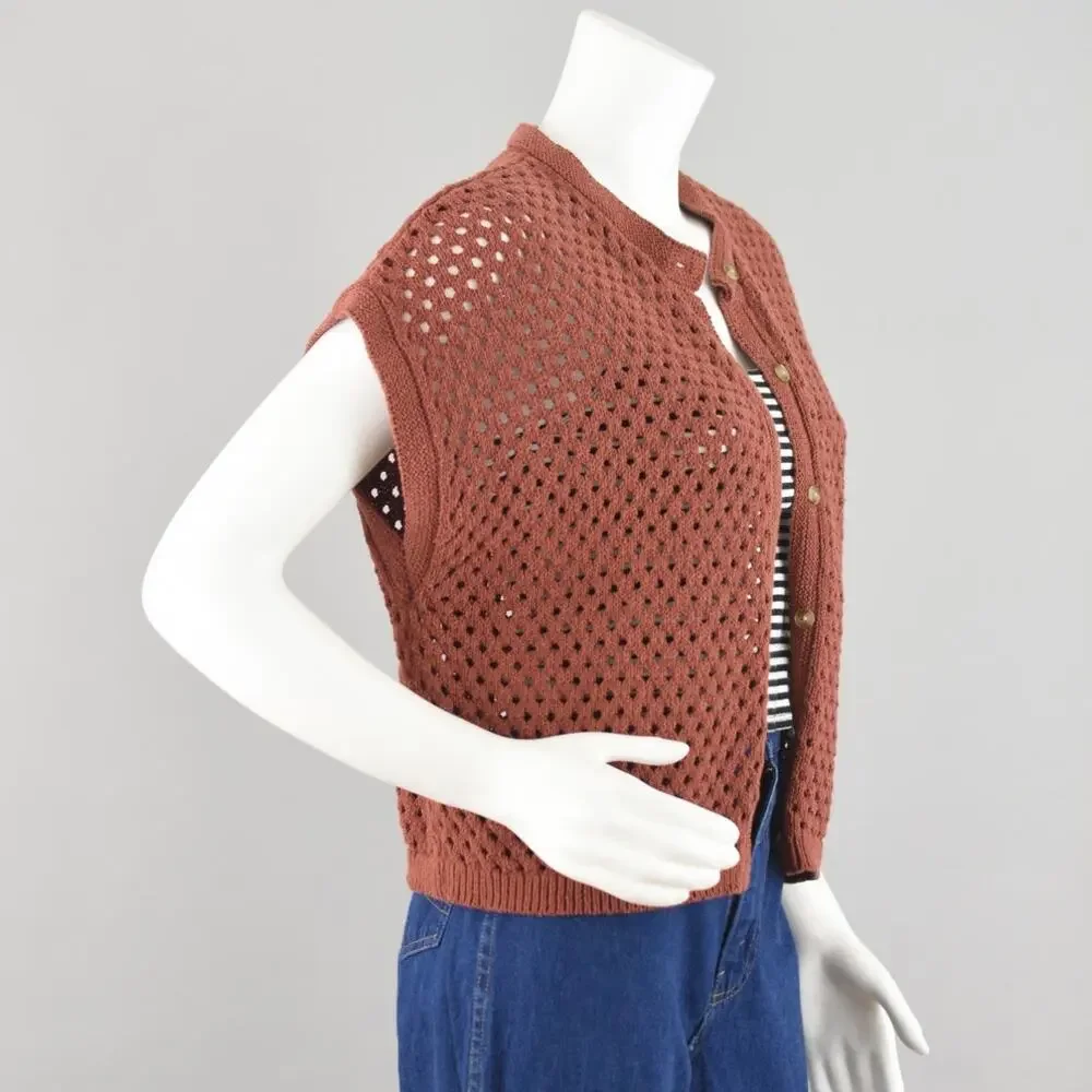 Loft Crochet Short Sleeve Brown Cardigan Women's Medium - Picture 6 of 13